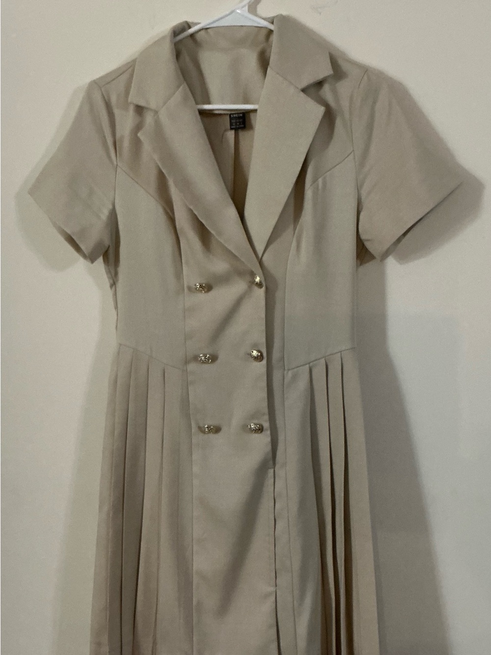 Classic Beige Double-Breasted Pleated Shirt Dress From SHEIN, Size XS